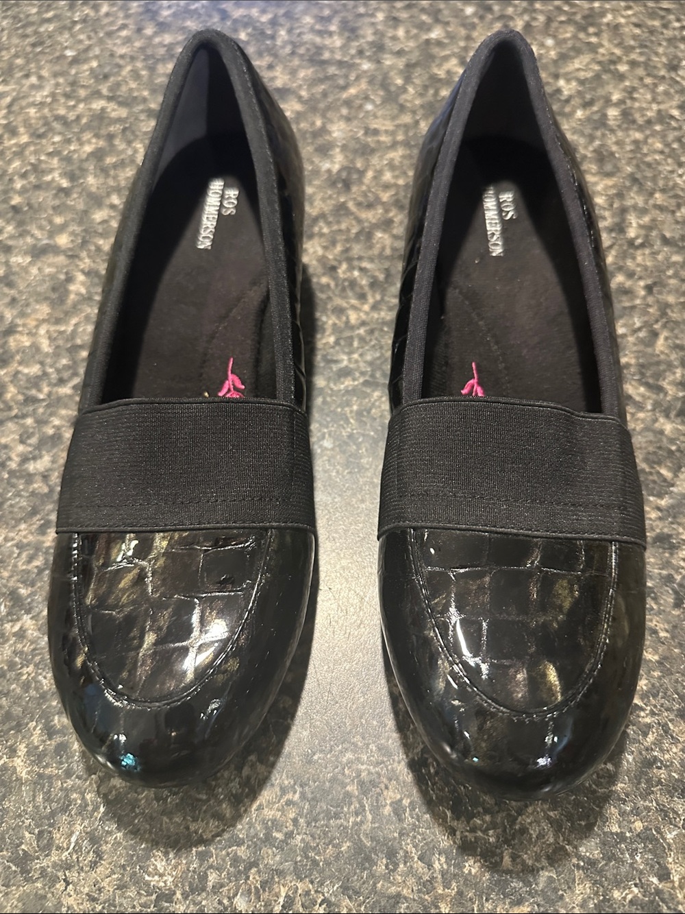 Ros Hommerson Black Patent Croc-Embossed Elastic Band Flats